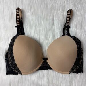 Felina Lingerie Nude Push Up Bra Black Lace & Bow